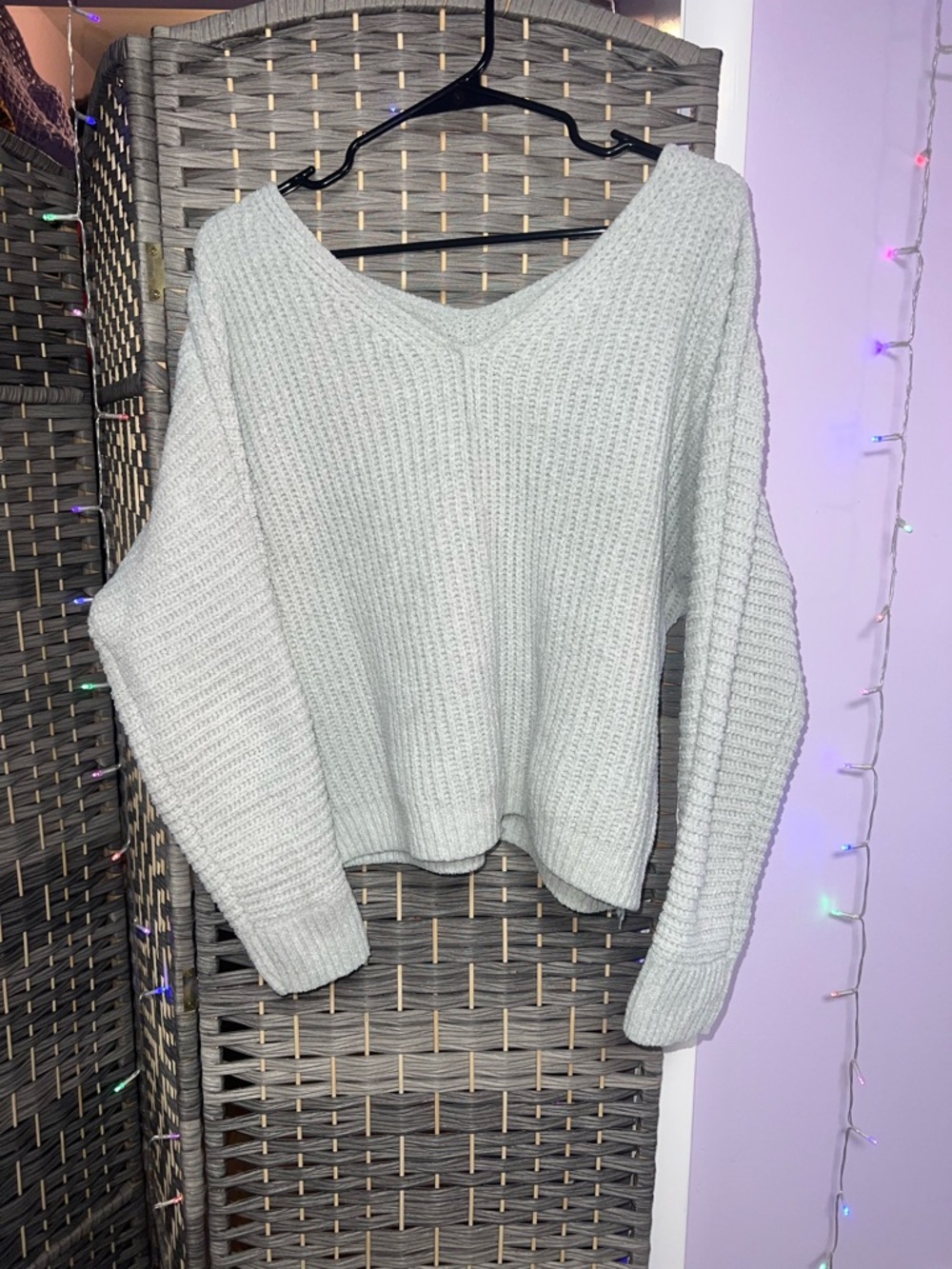 Pink Republic Light Gray V-Neck Chunky Knit Sweater